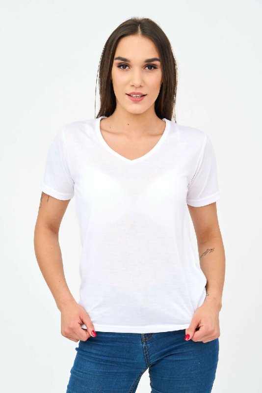 Short-Sleeved V Neck Women's T Shirt in White! - Shirts & Tops - British D'sire