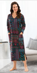 Shreemvell Jacquard Knit Fleece Organic Cotton Fabric Long House Dress for Women's - Sleepwear & Loungewear - British D'sire