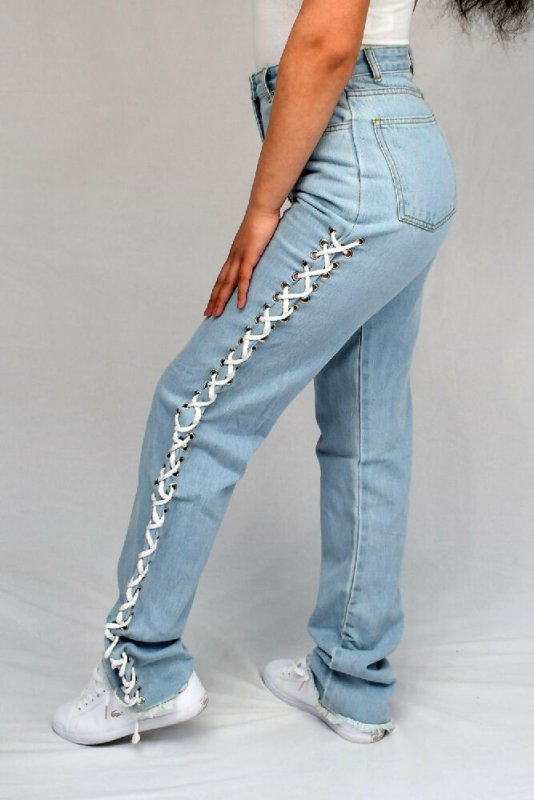 Side Lace Up Mom Jeans for Women - Clothing - British D'sire