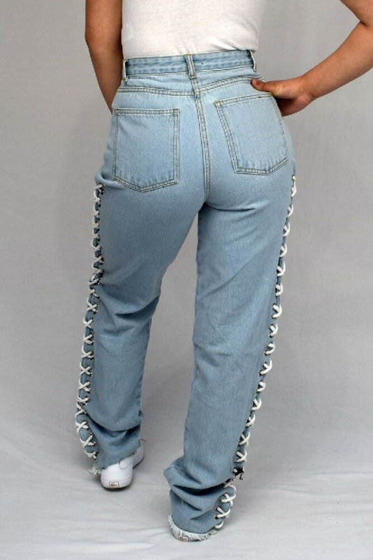 Side Lace Up Mom Jeans for Women - Clothing - British D'sire