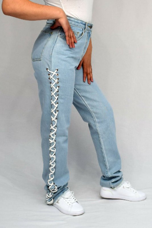 Side Lace Up Mom Jeans for Women - Clothing - British D'sire