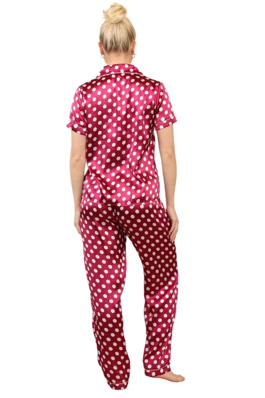 Silky Polka Dot Satin PJs - Stylish Short - Sleeve Lounge Set - Loungewear pjs - British D'sire