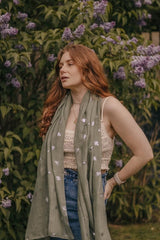 Silver Metallic Bee Print Scarf in Forest Green - Scarves & Snoods - British D'sire