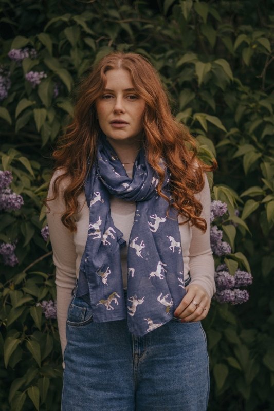 Silver Metallic Unicorn Scarf in Navy Blue - Scarves & Snoods - British D'sire