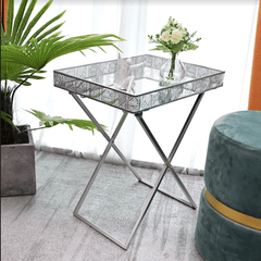 Silver Mirror Foldable Tray Table - SLENDER - Butler Tray - British D'sire