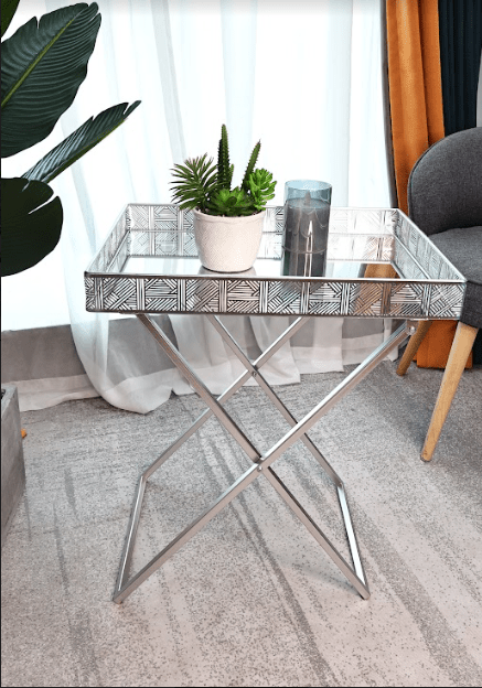 Silver Mirror Foldable Tray Table - SLENDER - Butler Tray - British D'sire