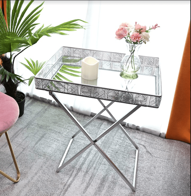 Silver Mirror Foldable Tray Table - SLENDER - Butler Tray - British D'sire