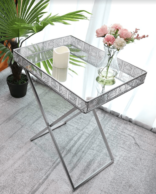 Silver Mirror Foldable Tray Table - SLENDER - Butler Tray - British D'sire