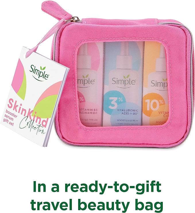 Simple Skin Kind Booster Serum Gift Set with a small travel beauty bag skin care products for her 3 piece - British D'sire