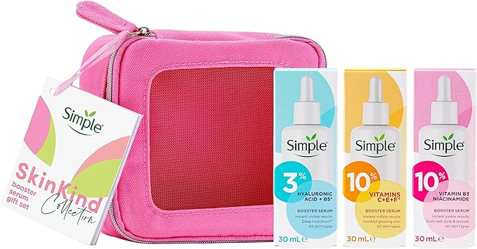 Simple Skin Kind Booster Serum Gift Set with a small travel beauty bag skin care products for her 3 piece - British D'sire