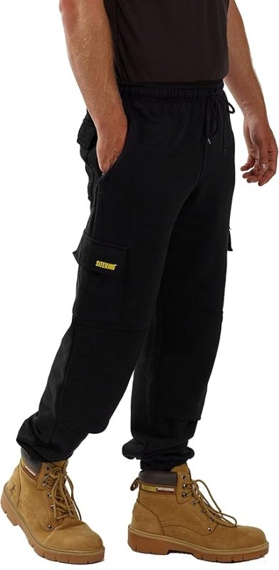 SITE KING Mens Cargo Combat Work Tracksuit Jogging Bottoms with Knee Pad Pockets Fleece Pants - Trousers - British D'sire