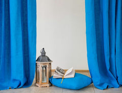 Sky Blue linen curtain with tabs - Tab top - British D'sire