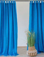 Sky Blue linen curtain with tabs - Tab top - British D'sire