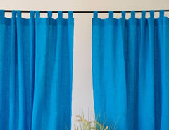 Sky Blue linen curtain with tabs - Tab top - British D'sire