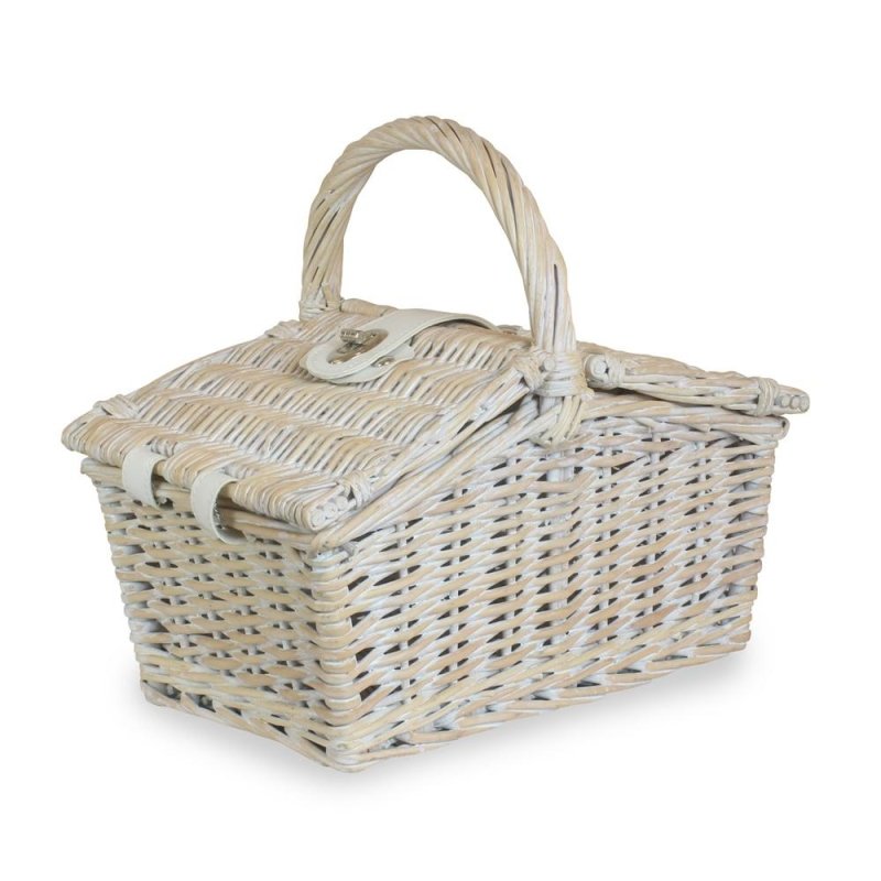 Small White Double Lidded Hamper Wicker Basket - Empty Picnic Baskets - British D'sire