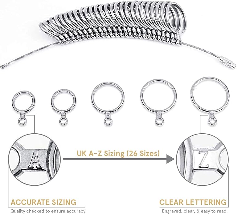 Smith’s® Ring Sizer Gauge | Professional & Accurate | UK A - Z Sizing | Clear A - Z Engravings | Quality Checked | for Both Women & Men - Ring Sizers - British D'sire