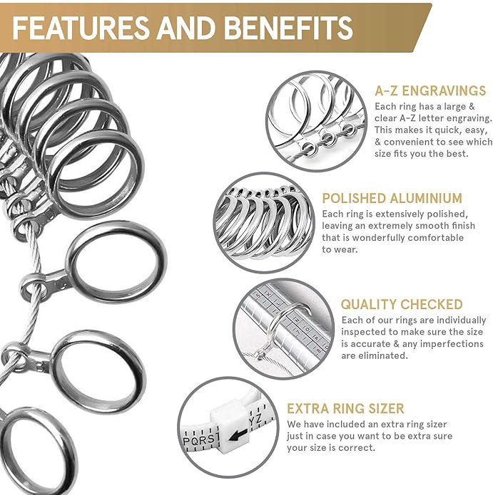 Smith’s® Ring Sizer Gauge | Professional & Accurate | UK A - Z Sizing | Clear A - Z Engravings | Quality Checked | for Both Women & Men - Ring Sizers - British D'sire