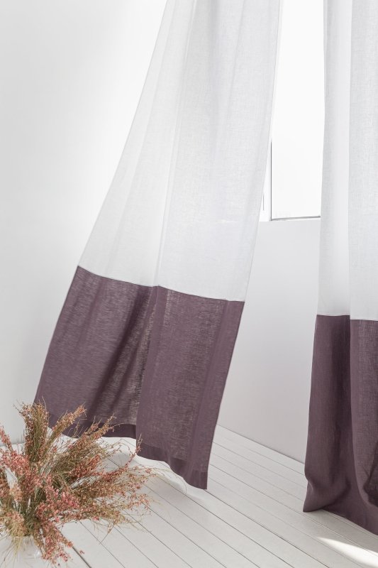 Snow White and Grey linen curtains with tape, two tones - Two tones - British D'sire