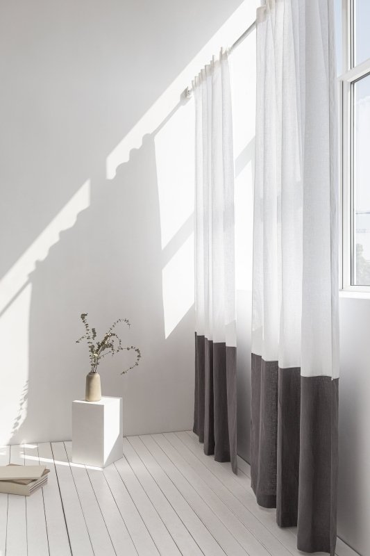 Snow White and Grey linen curtains with tape, two tones - Two tones - British D'sire