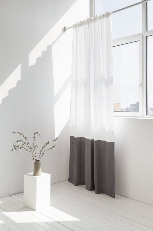 Snow White and Grey linen curtains with tape, two tones - Two tones - British D'sire