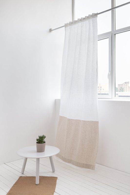 Snow White and Natural Light linen curtains with tape, two tones - Two tones - British D'sire