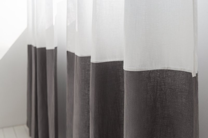 Snow White and Natural Light linen curtains with tape, two tones - Two tones - British D'sire