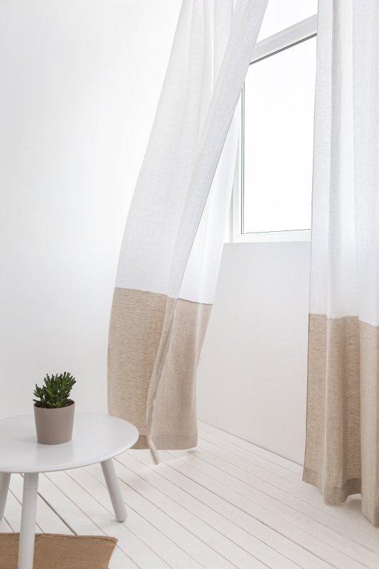 Snow White and Natural Light linen curtains with tape, two tones - Two tones - British D'sire