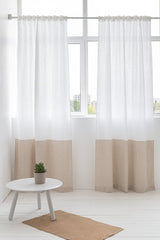 Snow White and Natural Light linen curtains with tape, two tones - Two tones - British D'sire