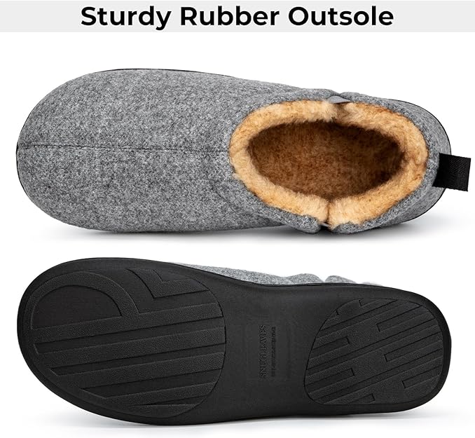 Snug Leaves Men's Wool Felt Slippers Comfy Warm Winter House Shoes with Elastic Gores - Men's shoes - British D'sire