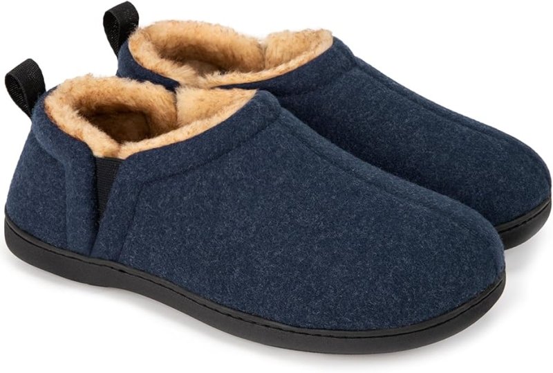 Snug Leaves Men's Wool Felt Slippers Comfy Warm Winter House Shoes with Elastic Gores - Men's shoes - British D'sire