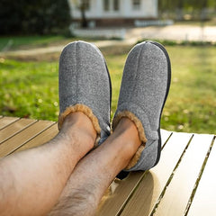 Snug Leaves Men's Wool Felt Slippers Comfy Warm Winter House Shoes with Elastic Gores - Men's shoes - British D'sire