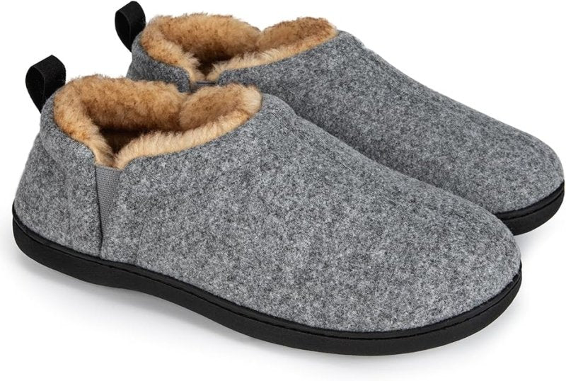 Snug Leaves Men's Wool Felt Slippers Comfy Warm Winter House Shoes with Elastic Gores - Men's shoes - British D'sire