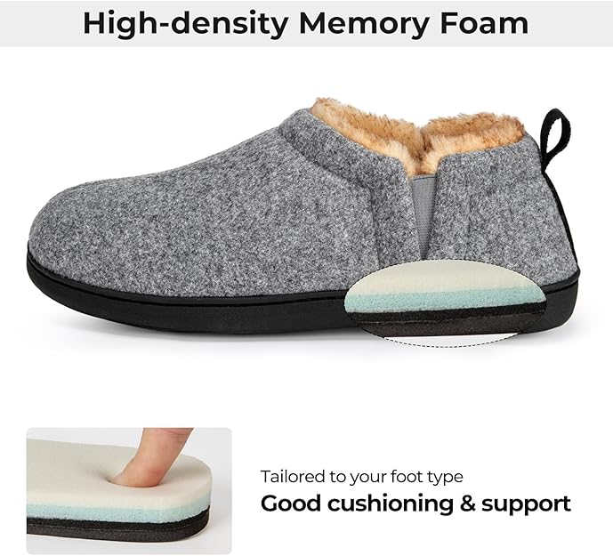 Snug Leaves Men's Wool Felt Slippers Comfy Warm Winter House Shoes with Elastic Gores - Men's shoes - British D'sire