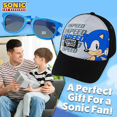 Sonic The Hedgehog Baseball Cap and Kids Sunglasses Summer Holiday Accessories Set Adjustable Strap Boys Cap 100% UV Protection Kids Sunglasses Sonic Gifts for Boys - British D'sire