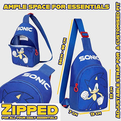 SONIC THE HEDGEHOG Boys Crossbody Bag with Zipped Compartment & Adjustable Strap, Sling Bag - Gamer Gifts - Cross Bag - British D'sire