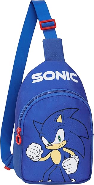 SONIC THE HEDGEHOG Boys Crossbody Bag with Zipped Compartment & Adjustable Strap, Sling Bag - Gamer Gifts - Cross Bag - British D'sire