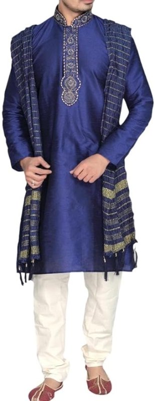 Sonisha MKP9007 Men's Blue Kurta Pajama Set Wedding Kurta Pyjama Indian Party Suit - Traditional Clothing - British D'sire