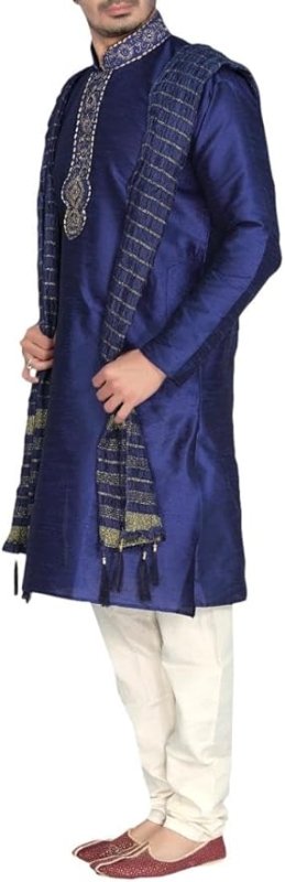 Sonisha MKP9007 Men's Blue Kurta Pajama Set Wedding Kurta Pyjama Indian Party Suit - Traditional Clothing - British D'sire