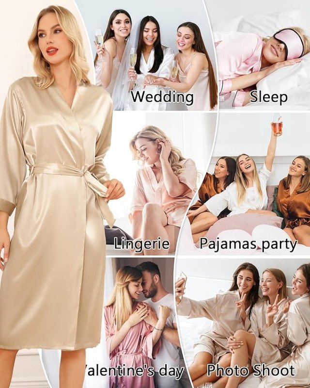 Sopesil Women's Satin Dressing Gowns Long Ladies Kimono Morning Robes Bridal Soft Wedding Party Sleepwear V - Neck - Robes - British D'sire