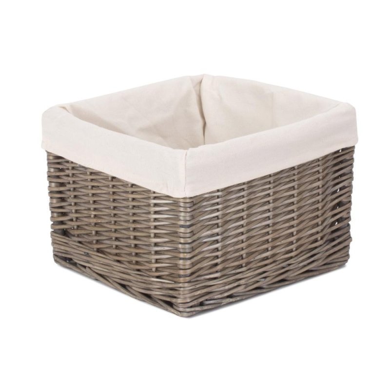 Square Antique Wash Wicker Lined Storage Basket - Storage Baskets - British D'sire