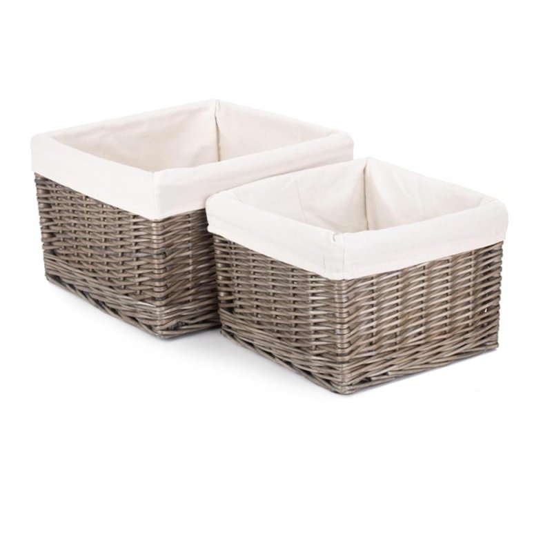 Square Antique Wash Wicker Lined Storage Basket - Storage Baskets - British D'sire