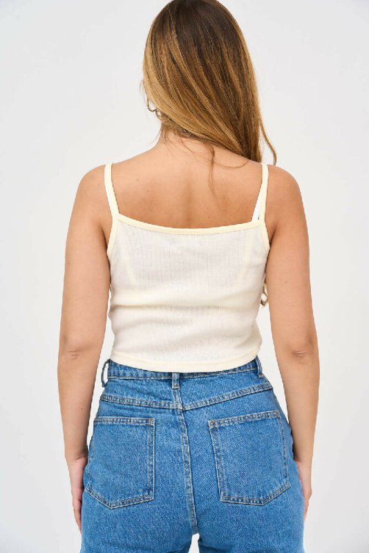 Square Neck Spaghetti Straps Cotton Crop Top for Womens in Milky White! - Shirts & Tops - British D'sire