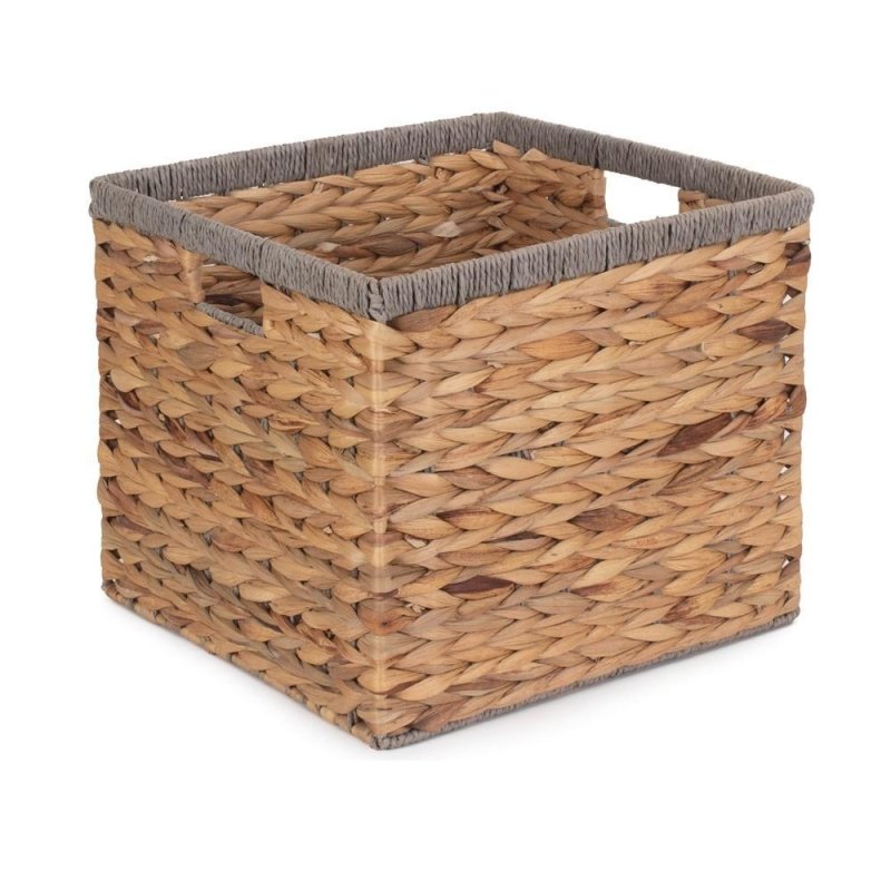 Square Water Hyacinth With Grey Rope Border Storage Basket - Storage Baskets - British D'sire