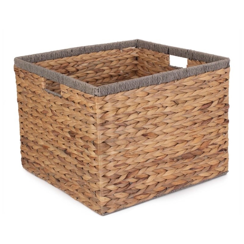 Square Water Hyacinth With Grey Rope Border Storage Basket - Storage Baskets - British D'sire