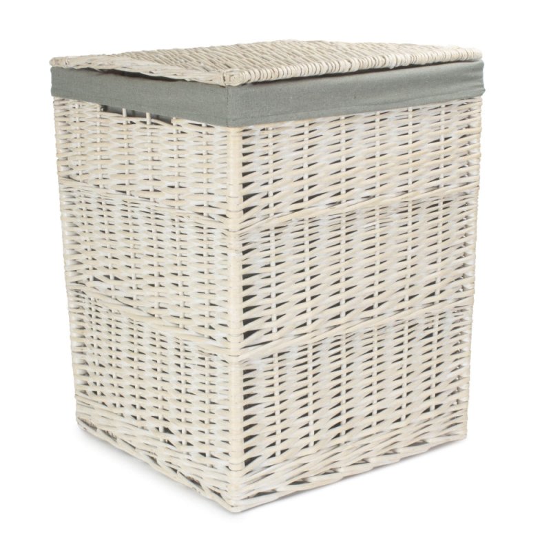 Square White Wash Laundry Hamper with Grey Sage Lining - Laundry Baskets - British D'sire