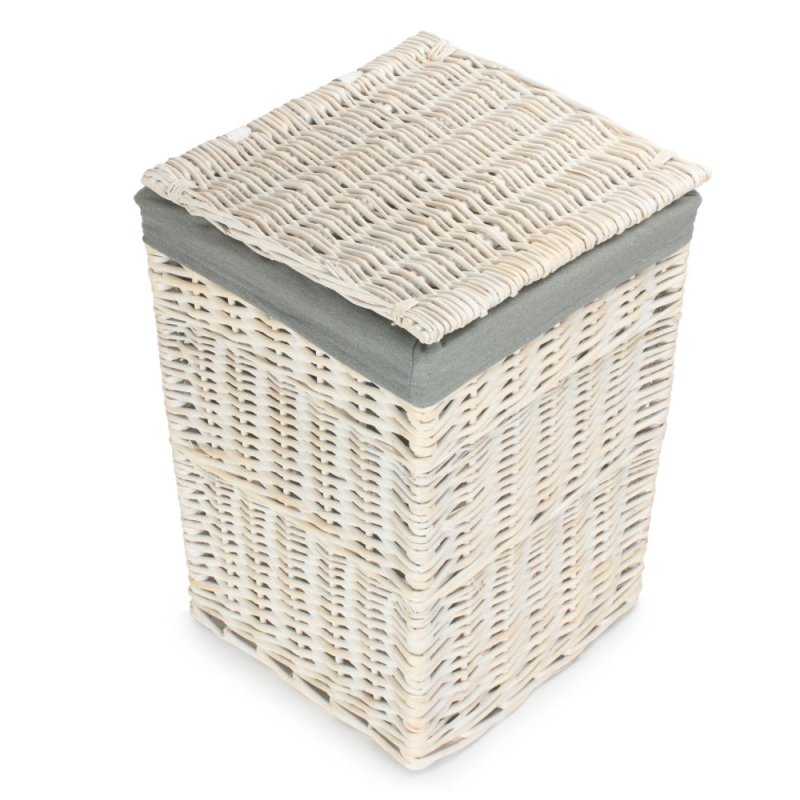 Square White Wash Laundry Hamper with Grey Sage Lining - Laundry Baskets - British D'sire