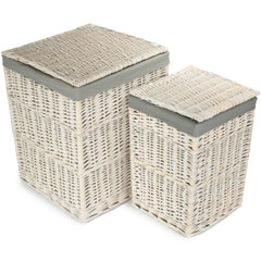 Square White Wash Laundry Hamper with Grey Sage Lining - Laundry Baskets - British D'sire