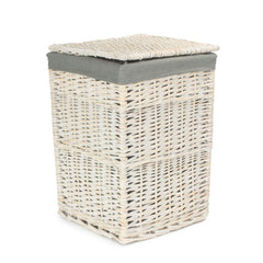 Square White Wash Laundry Hamper with Grey Sage Lining - Laundry Baskets - British D'sire