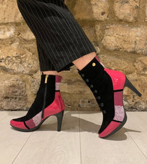 St Lucia - Black/Fuchsia Button boot - British D'sire