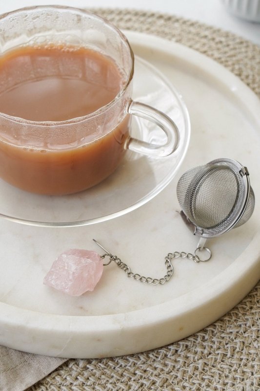 Stainless Steel Rose Quartz Raw Crystal Tea Strainer - Tea Strainers - British D'sire